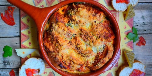 Spanish chorizo and cheese bread and butter bake