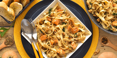 Butternut Squash pasta with walnuts and creme fraiche sauce