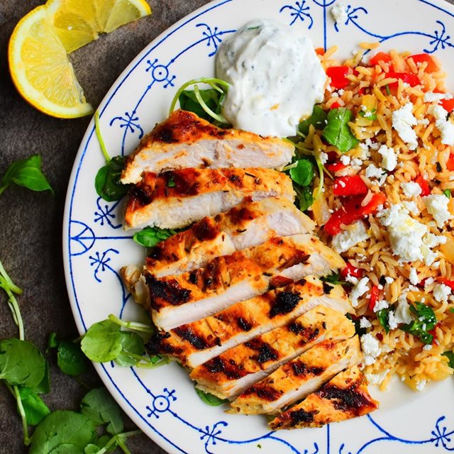 Greek Marinated Chicken with Rice Salad | Recipe | SoCook