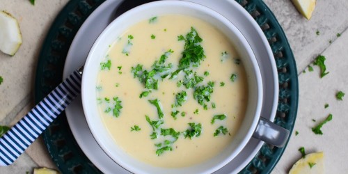Celeriac and butter bean soup with parmesan