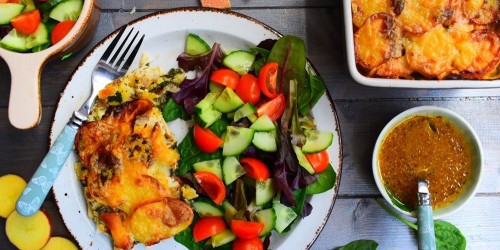 French chicken tartiflette and salad