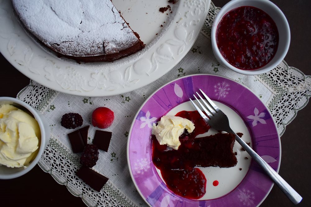 Dark Chocolate Cake with a Mixed Berry Coulis Recipe | Dessert | SoCook