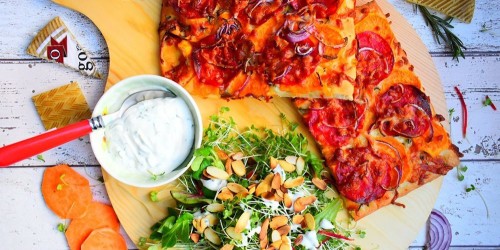 Spanish Chorizo and Manchego Pizza with a Cress and Almond Salad