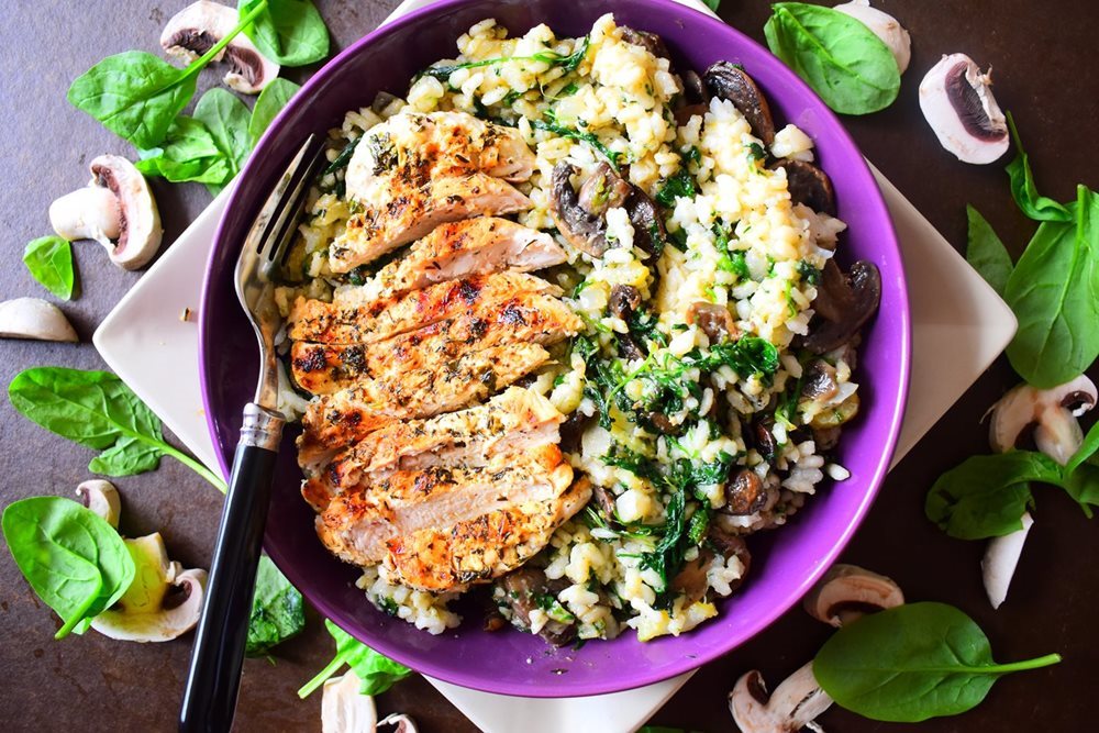 Marinated Chicken with Spinach & Mushroom Risotto Recipe SoCook