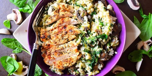 Italian marinated chicken with spinach & mushroom risotto