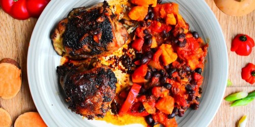 Jamaican Jerk Chicken with Spicy Vegetable and Bean Stew