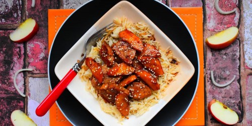Pan fried Maple Pork and Apples with Onion Rice