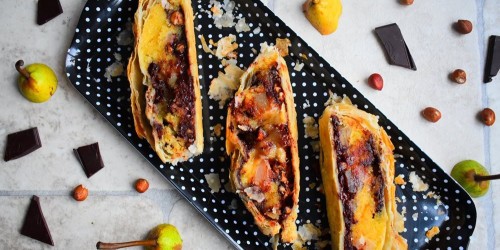 Chocolate fruit Strudel, with orange and pears