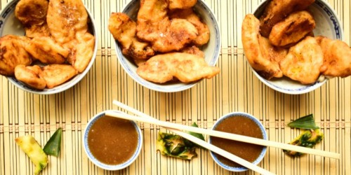 Chinese pineapple fritters with sticky toffee sauce