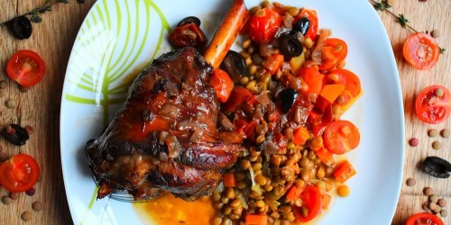 French lamb shank stew with green lentils