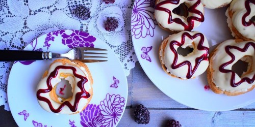 White Chocolate Choux Buns with summer berry sauce