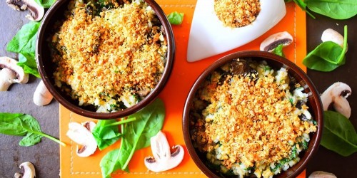 Veggie Spinach and Mushroom Risotto with a Walnut Crumb