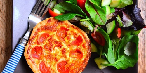 Ricotta cheese and tomato quiche with green salad